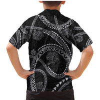 Hawaiian Kakau Art and Hisbiscus Tattoo Family Matching Mermaid Dress and Hawaiian Shirt Tribal Pattern-Silver Style - Polynesian Pride