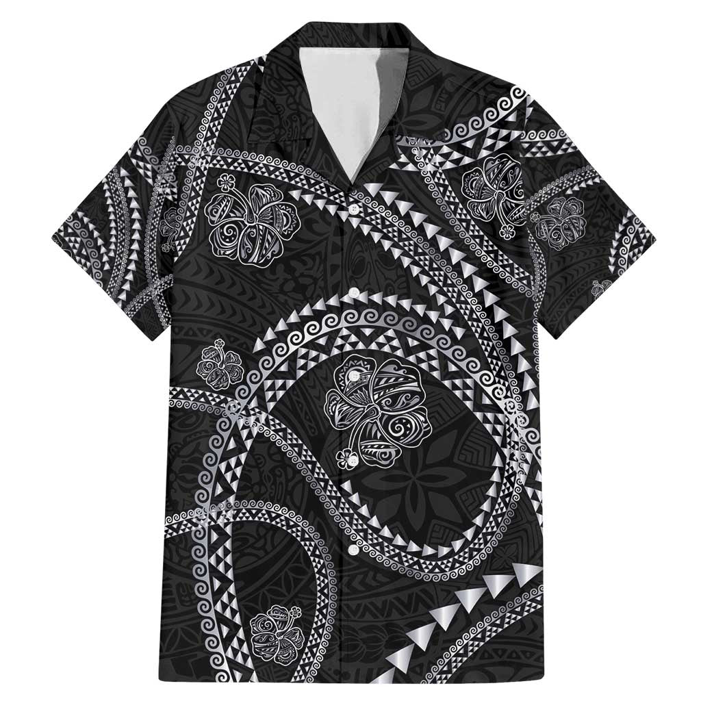 Hawaiian Kakau Art and Hisbiscus Tattoo Family Matching Mermaid Dress and Hawaiian Shirt Tribal Pattern-Silver Style - Polynesian Pride