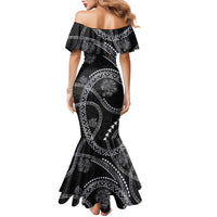 Hawaiian Kakau Art and Hisbiscus Tattoo Family Matching Mermaid Dress and Hawaiian Shirt Tribal Pattern-Silver Style - Polynesian Pride
