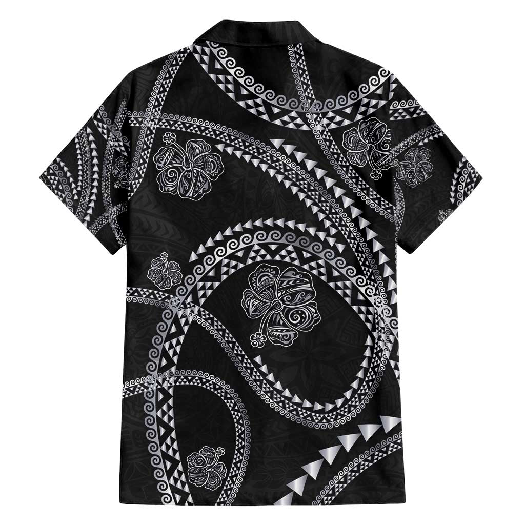 Hawaiian Kakau Art and Hisbiscus Tattoo Family Matching Off Shoulder Maxi Dress and Hawaiian Shirt Tribal Pattern-Silver Style - Polynesian Pride