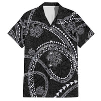 Hawaiian Kakau Art and Hisbiscus Tattoo Family Matching Off Shoulder Short Dress and Hawaiian Shirt Tribal Pattern-Silver Style - Polynesian Pride