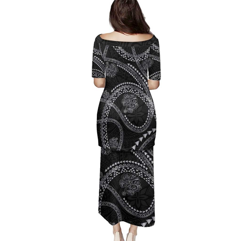 Hawaiian Kakau Art and Hisbiscus Tattoo Family Matching Puletasi and Hawaiian Shirt Tribal Pattern-Silver Style - Polynesian Pride