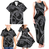 Hawaiian Kakau Art and Hisbiscus Tattoo Family Matching Tank Maxi Dress and Hawaiian Shirt Tribal Pattern-Silver Style - Polynesian Pride