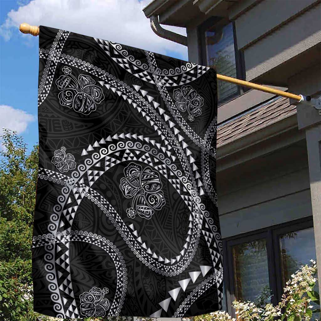 Hawaiian Kakau Art and Hisbiscus Tattoo Garden Flag Tribal Pattern-Silver Style - Polynesian Pride