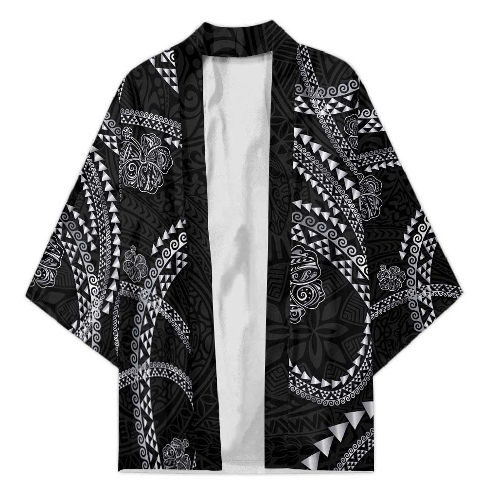 Hawaiian Kakau Art and Hisbiscus Tattoo Kimono Tribal Pattern-Silver Style - Polynesian Pride