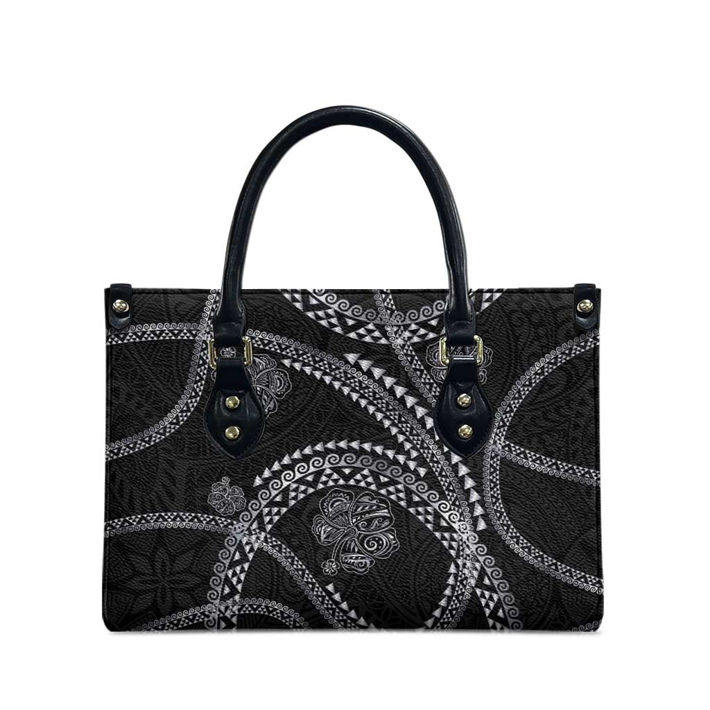 Hawaiian Kakau Art and Hisbiscus Tattoo Leather Bag Tribal Pattern-Silver Style - Polynesian Pride