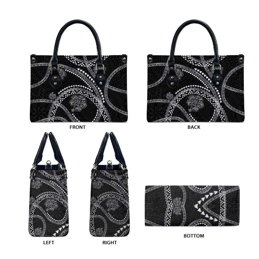 Hawaiian Kakau Art and Hisbiscus Tattoo Leather Bag Tribal Pattern-Silver Style - Polynesian Pride