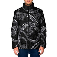 Hawaiian Kakau Art and Hisbiscus Tattoo Padded Jacket Tribal Pattern-Silver Style - Polynesian Pride