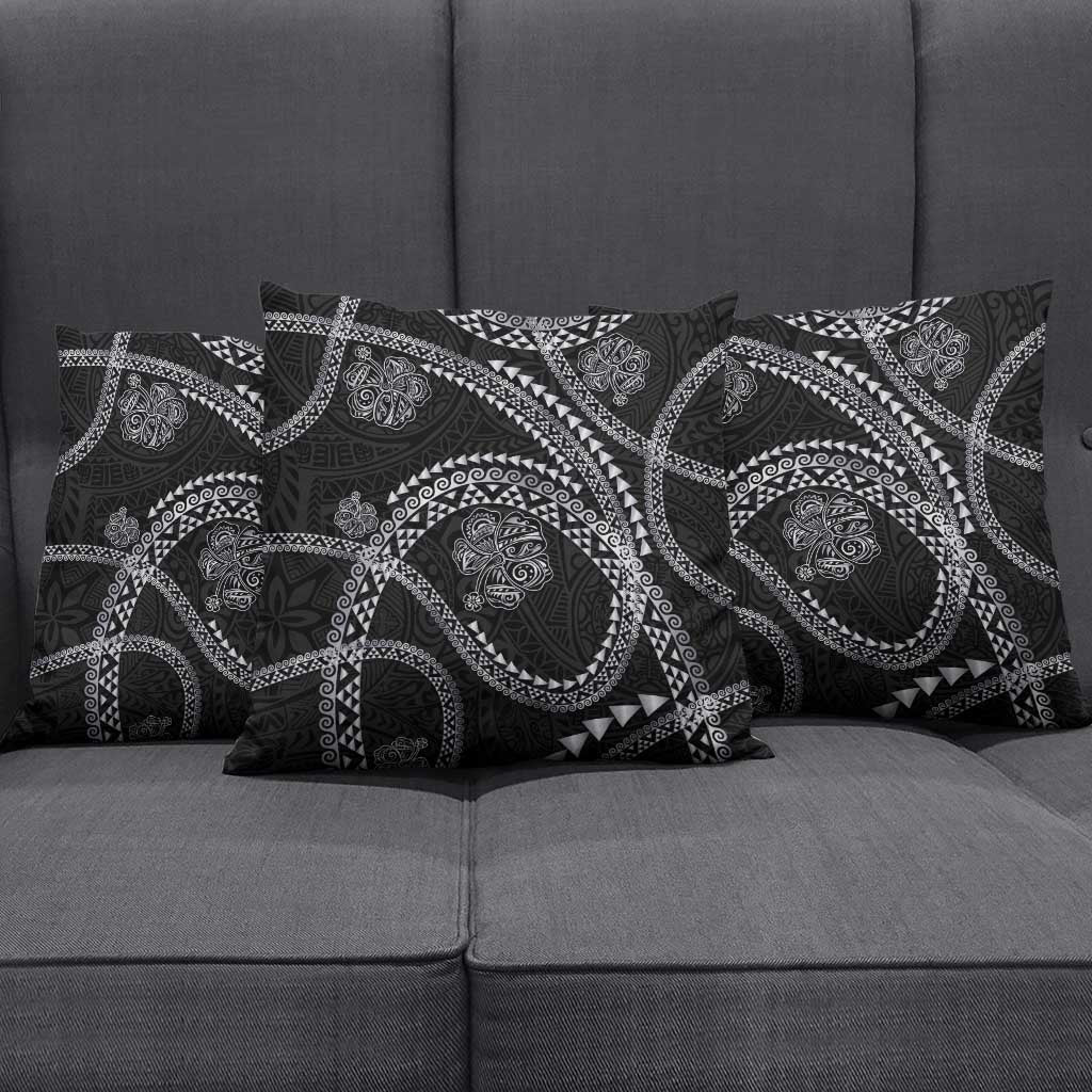 Hawaiian Kakau Art and Hisbiscus Tattoo Pillow Cover Tribal Pattern-Silver Style - Polynesian Pride