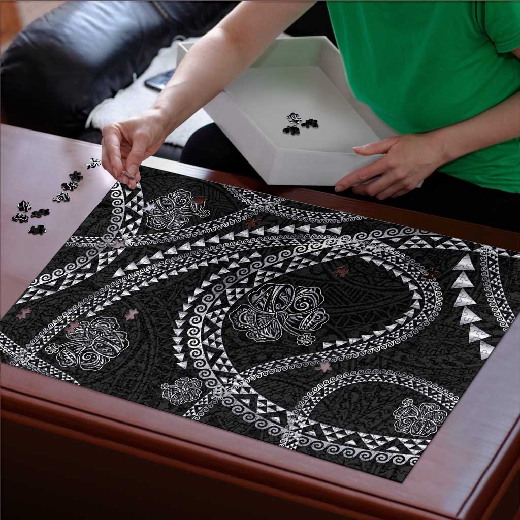 Hawaiian Kakau Art and Hisbiscus Tattoo Puzzle Tribal Pattern-Silver Style - Polynesian Pride