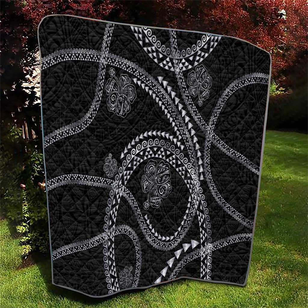 Hawaiian Kakau Art and Hisbiscus Tattoo Quilt Tribal Pattern-Silver Style - Polynesian Pride