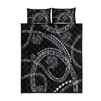 Hawaiian Kakau Art and Hisbiscus Tattoo Quilt Bed Set Tribal Pattern-Silver Style - Polynesian Pride