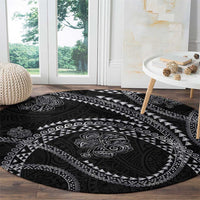 Hawaiian Kakau Art and Hisbiscus Tattoo Round Carpet Tribal Pattern-Silver Style - Polynesian Pride