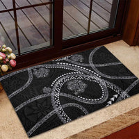 Hawaiian Kakau Art and Hisbiscus Tattoo Rubber Doormat Tribal Pattern-Silver Style - Polynesian Pride