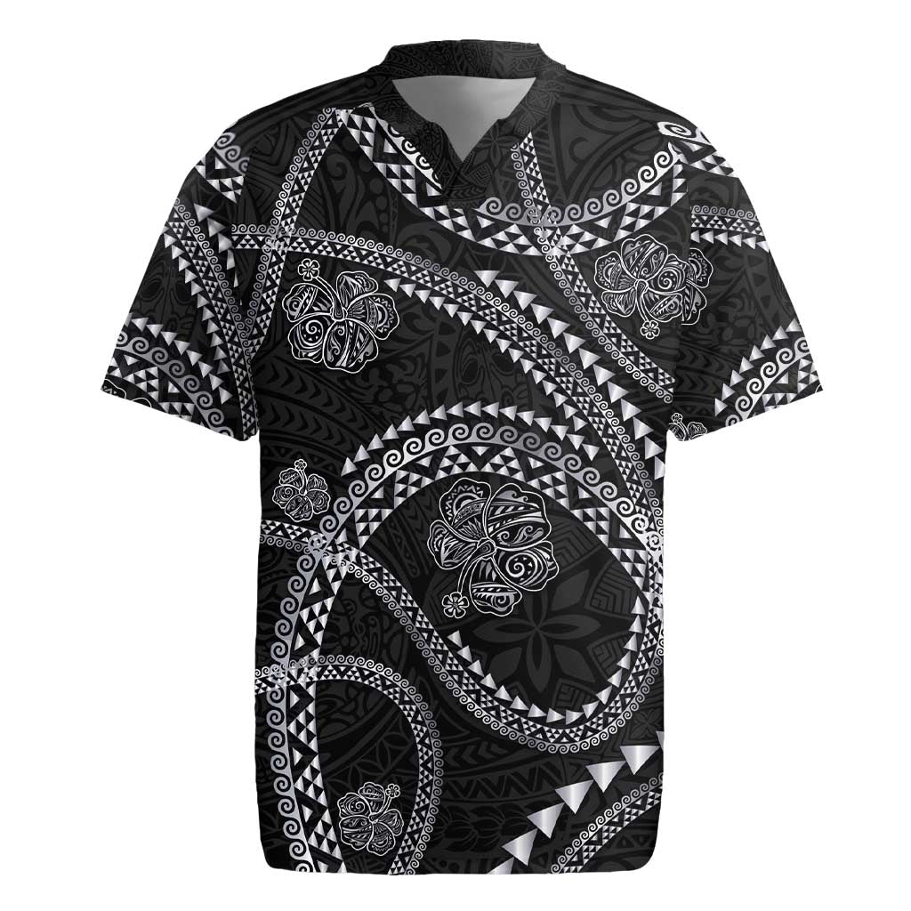 Hawaiian Kakau Art and Hisbiscus Tattoo Rugby Jersey Tribal Pattern-Silver Style - Polynesian Pride