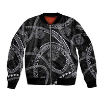 Hawaiian Kakau Art and Hisbiscus Tattoo Sleeve Zip Bomber Jacket Tribal Pattern-Silver Style - Polynesian Pride