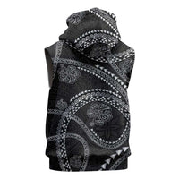 Hawaiian Kakau Art and Hisbiscus Tattoo Sleeveless Hoodie Tribal Pattern-Silver Style - Polynesian Pride