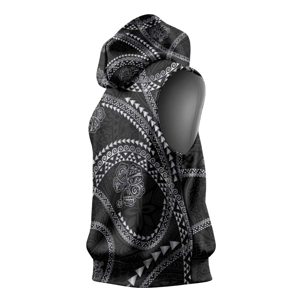 Hawaiian Kakau Art and Hisbiscus Tattoo Sleeveless Hoodie Tribal Pattern-Silver Style - Polynesian Pride