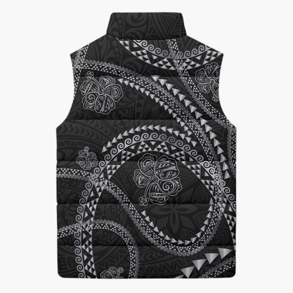 Hawaiian Kakau Art and Hisbiscus Tattoo Sleeveless Puffer Jacket Tribal Pattern-Silver Style - Polynesian Pride