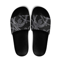 Hawaiian Kakau Art and Hisbiscus Tattoo Slide Sandals Tribal Pattern-Silver Style - Polynesian Pride
