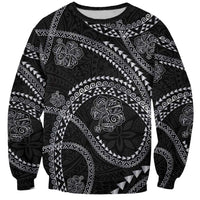 Hawaiian Kakau Art and Hisbiscus Tattoo Sweatshirt Tribal Pattern-Silver Style - Polynesian Pride