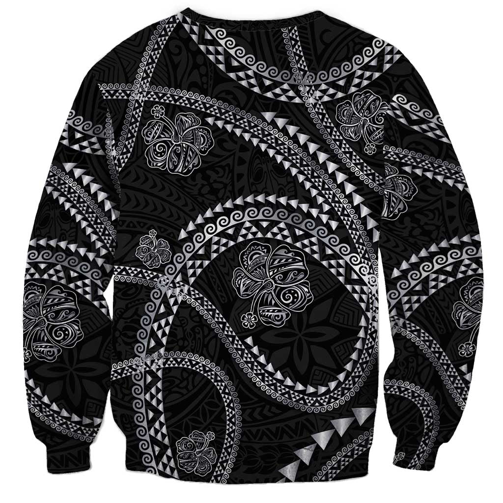 Hawaiian Kakau Art and Hisbiscus Tattoo Sweatshirt Tribal Pattern-Silver Style - Polynesian Pride