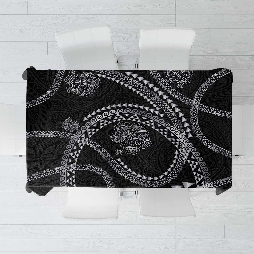 Hawaiian Kakau Art and Hisbiscus Tattoo Tablecloth Tribal Pattern-Silver Style LT03 Black - Polynesian Pride