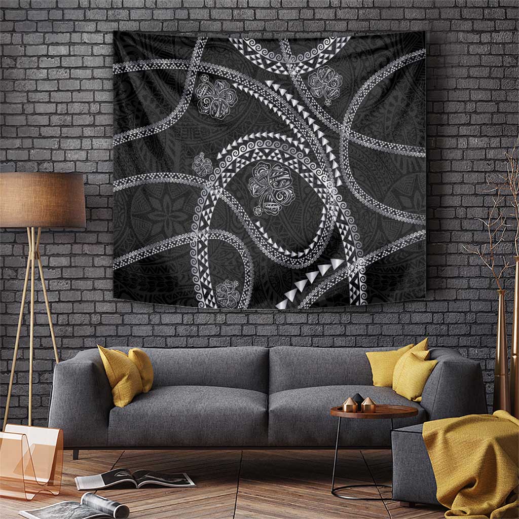 Hawaiian Kakau Art and Hisbiscus Tattoo Tapestry Tribal Pattern-Silver Style - Polynesian Pride