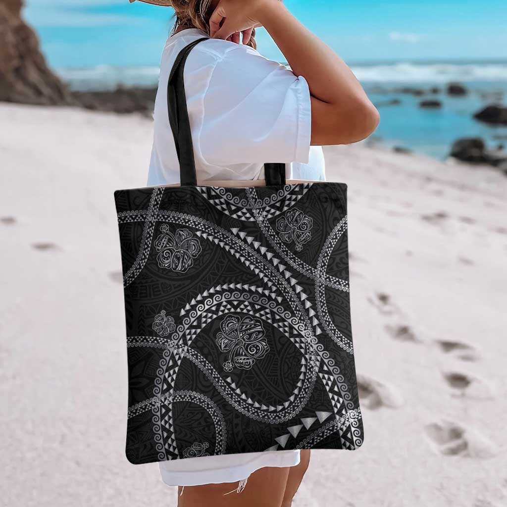Hawaiian Kakau Art and Hisbiscus Tattoo Tote Bag Tribal Pattern-Silver Style - Polynesian Pride