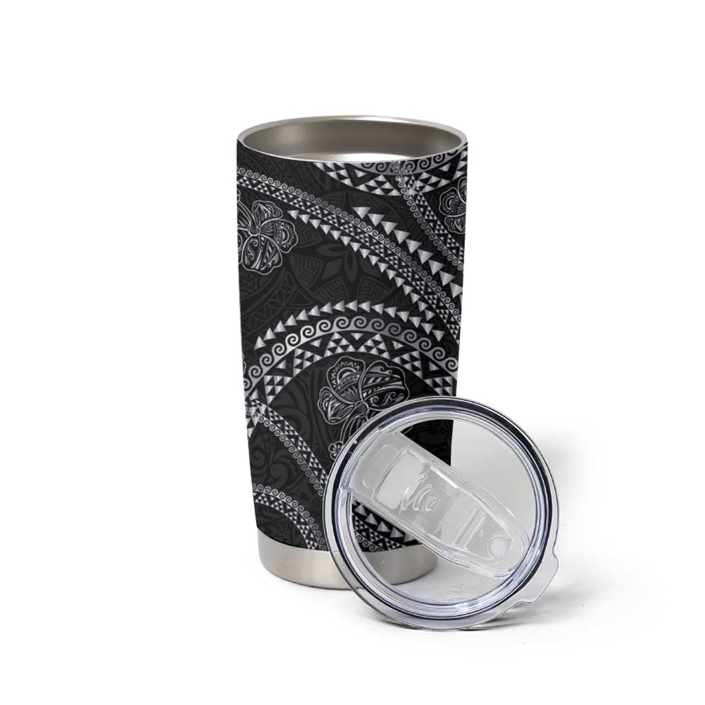 Hawaiian Kakau Art and Hisbiscus Tattoo Tumbler Cup Tribal Pattern-Silver Style - Polynesian Pride