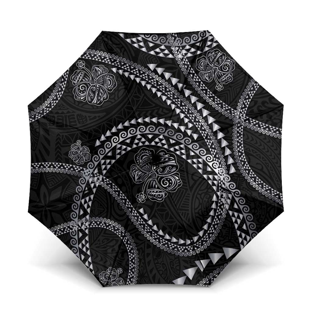 Hawaiian Kakau Art and Hisbiscus Tattoo Umbrella Tribal Pattern-Silver Style - Polynesian Pride