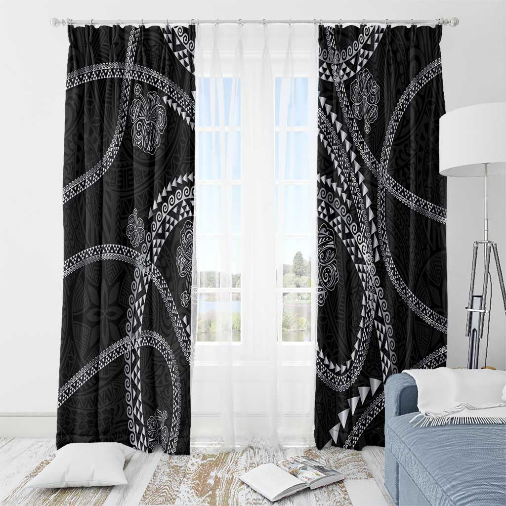 Hawaiian Kakau Art and Hisbiscus Tattoo Window Curtain Tribal Pattern-Silver Style - Polynesian Pride