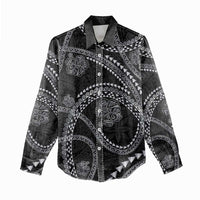 Hawaiian Kakau Art and Hisbiscus Tattoo Women Casual Shirt Tribal Pattern-Silver Style - Polynesian Pride