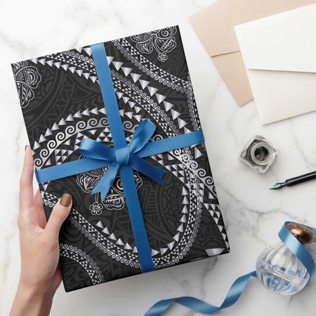 Hawaiian Kakau Art and Hisbiscus Tattoo Wrapping Paper Tribal Pattern-Silver Style LT03 - Polynesian Pride