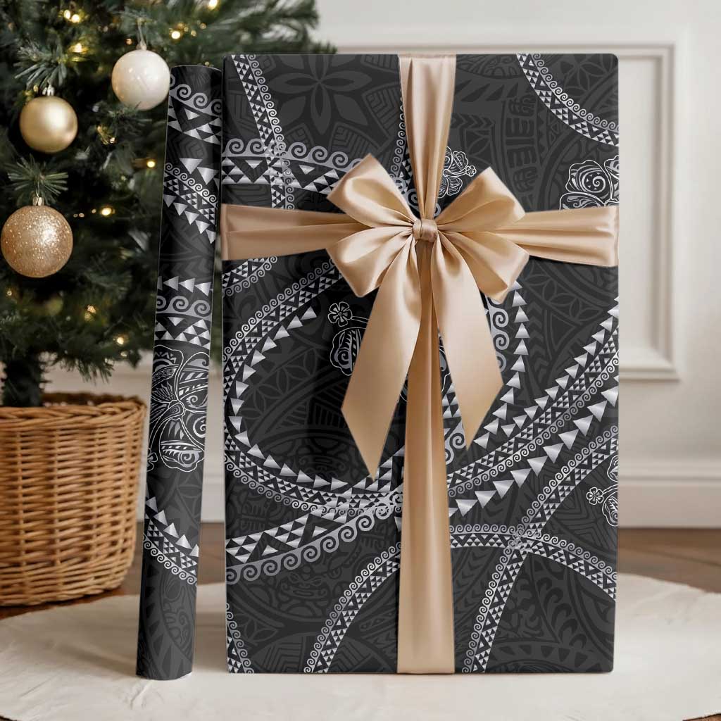 Hawaiian Kakau Art and Hisbiscus Tattoo Wrapping Paper Tribal Pattern-Silver Style LT03 - Polynesian Pride