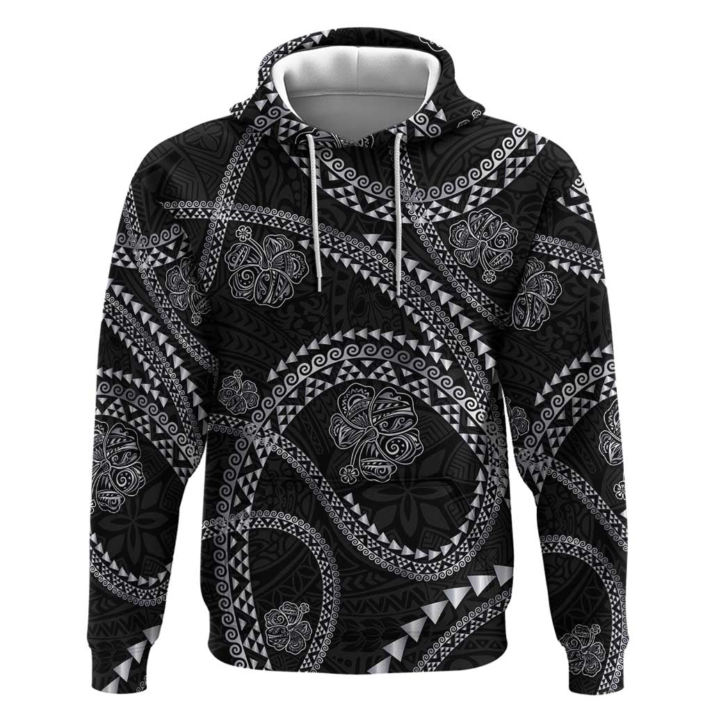 Hawaiian Kakau Art and Hisbiscus Tattoo Zip Hoodie Tribal Pattern-Silver Style - Polynesian Pride