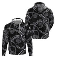 Hawaiian Kakau Art and Hisbiscus Tattoo Zip Hoodie Tribal Pattern-Silver Style - Polynesian Pride