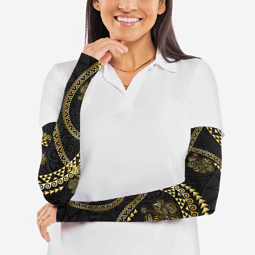 Hawaiian Kakau Art and Hisbiscus Tattoo Arm Sleeves Tribal Pattern-Gold Style - Polynesian Pride