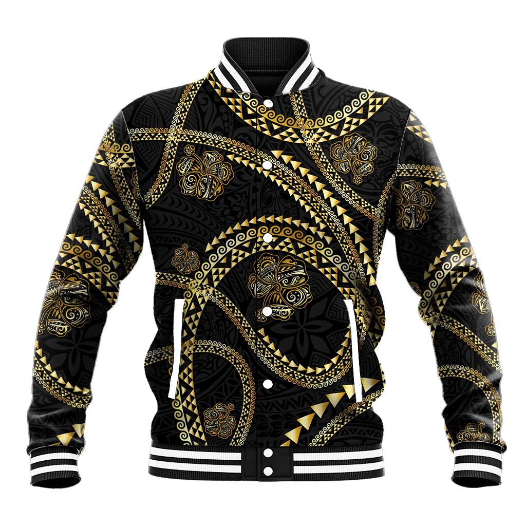 Hawaiian Kakau Art and Hisbiscus Tattoo Baseball Jacket Tribal Pattern-Gold Style - Polynesian Pride
