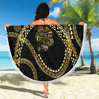 Hawaiian Kakau Art and Hisbiscus Tattoo Beach Blanket Tribal Pattern-Gold Style - Polynesian Pride