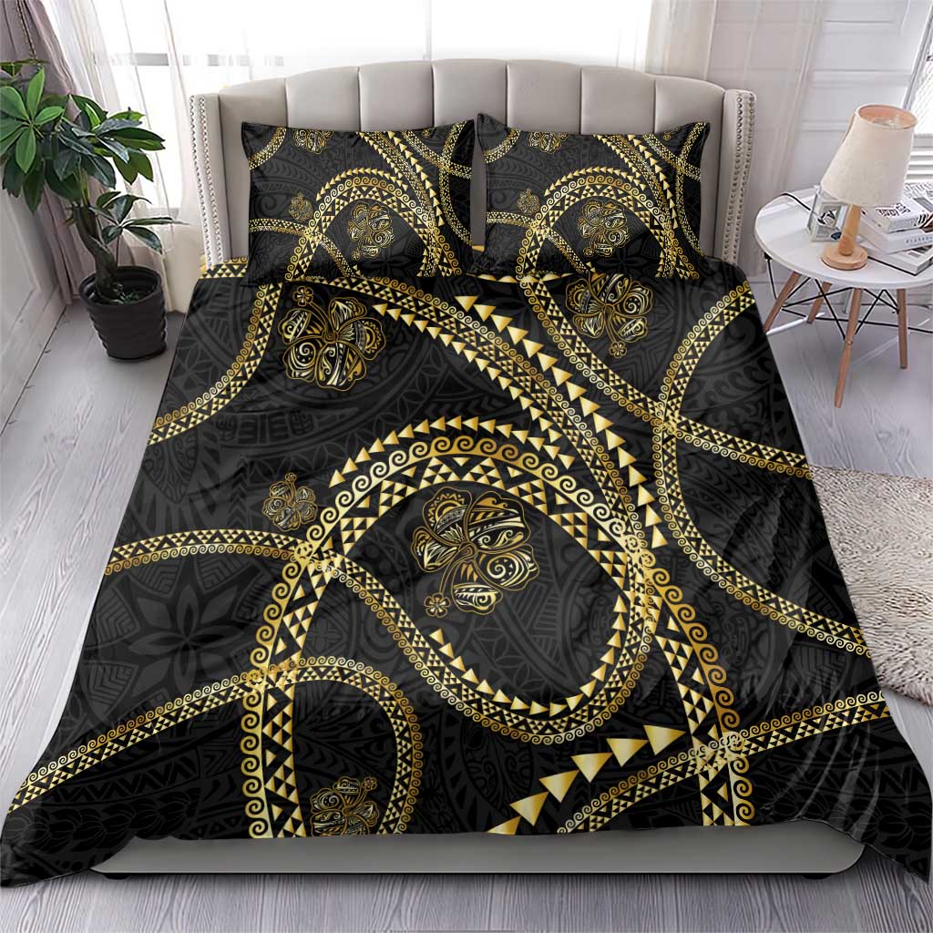 Hawaiian Kakau Art and Hisbiscus Tattoo Bedding Set Tribal Pattern-Gold Style - Polynesian Pride
