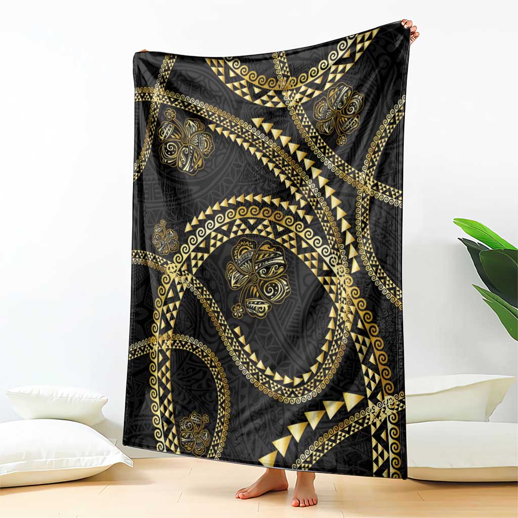 Hawaiian Kakau Art and Hisbiscus Tattoo Blanket Tribal Pattern-Gold Style - Polynesian Pride