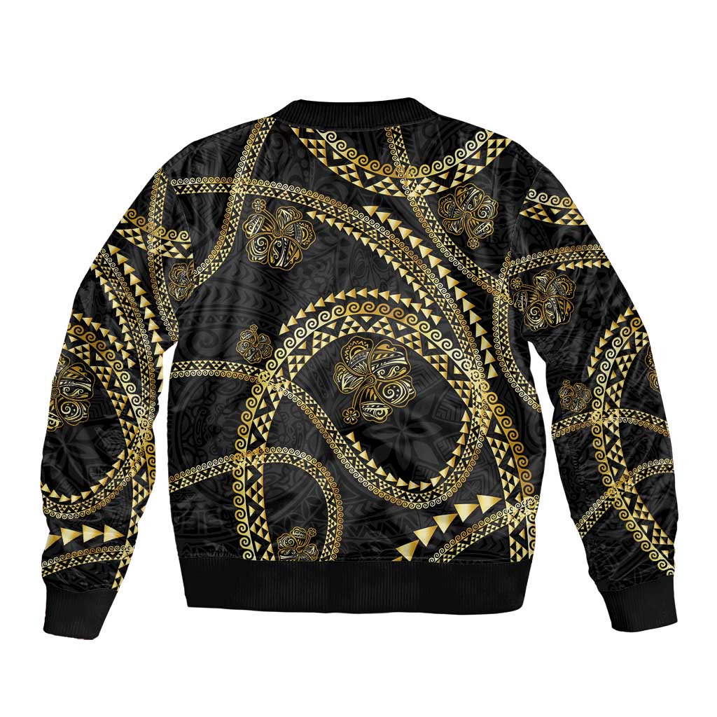 Hawaiian Kakau Art and Hisbiscus Tattoo Bomber Jacket Tribal Pattern-Gold Style - Polynesian Pride