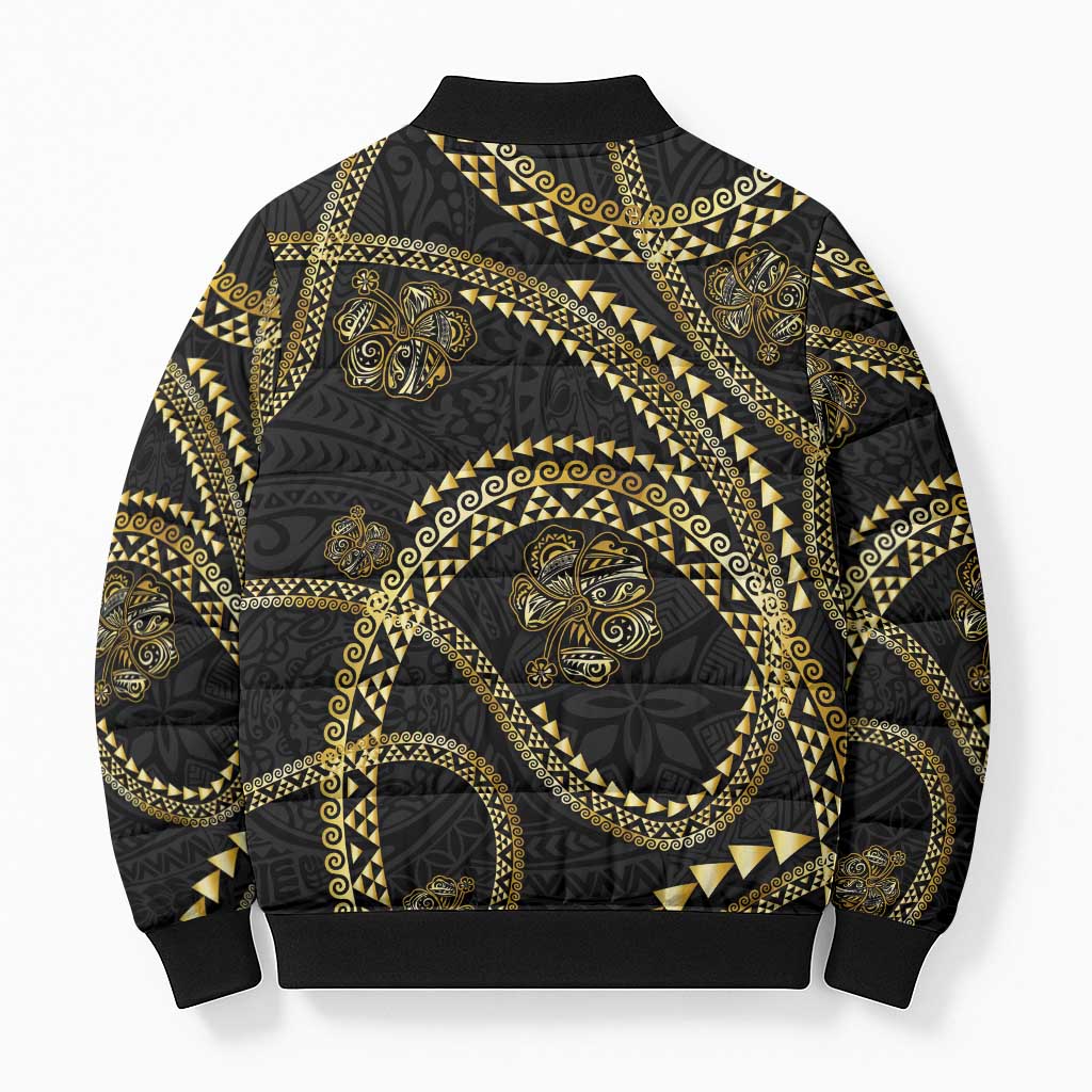 Hawaiian Kakau Art and Hisbiscus Tattoo Bomber Puffer Jacket Tribal Pattern-Gold Style - Polynesian Pride
