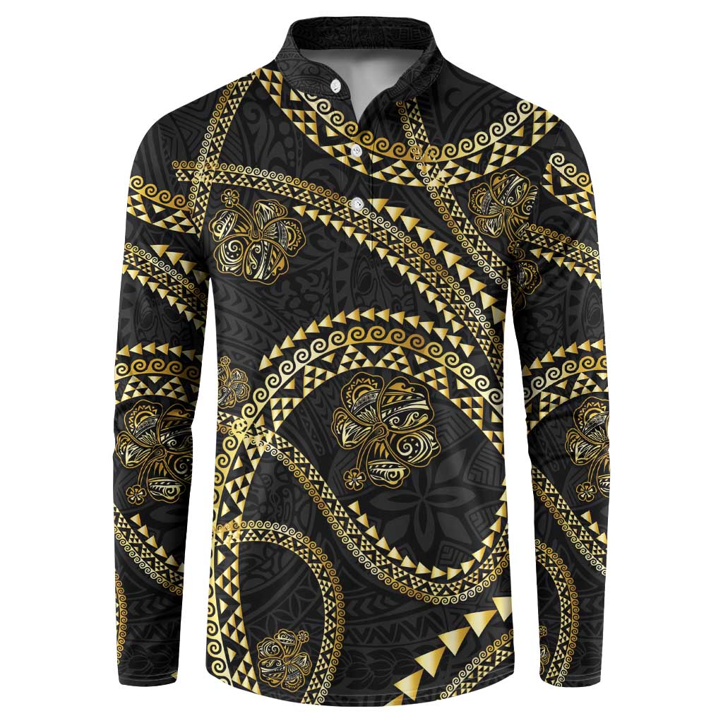 Hawaiian Kakau Art and Hisbiscus Tattoo Button Sweatshirt Tribal Pattern-Gold Style - Polynesian Pride