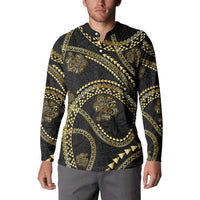 Hawaiian Kakau Art and Hisbiscus Tattoo Button Sweatshirt Tribal Pattern-Gold Style - Polynesian Pride