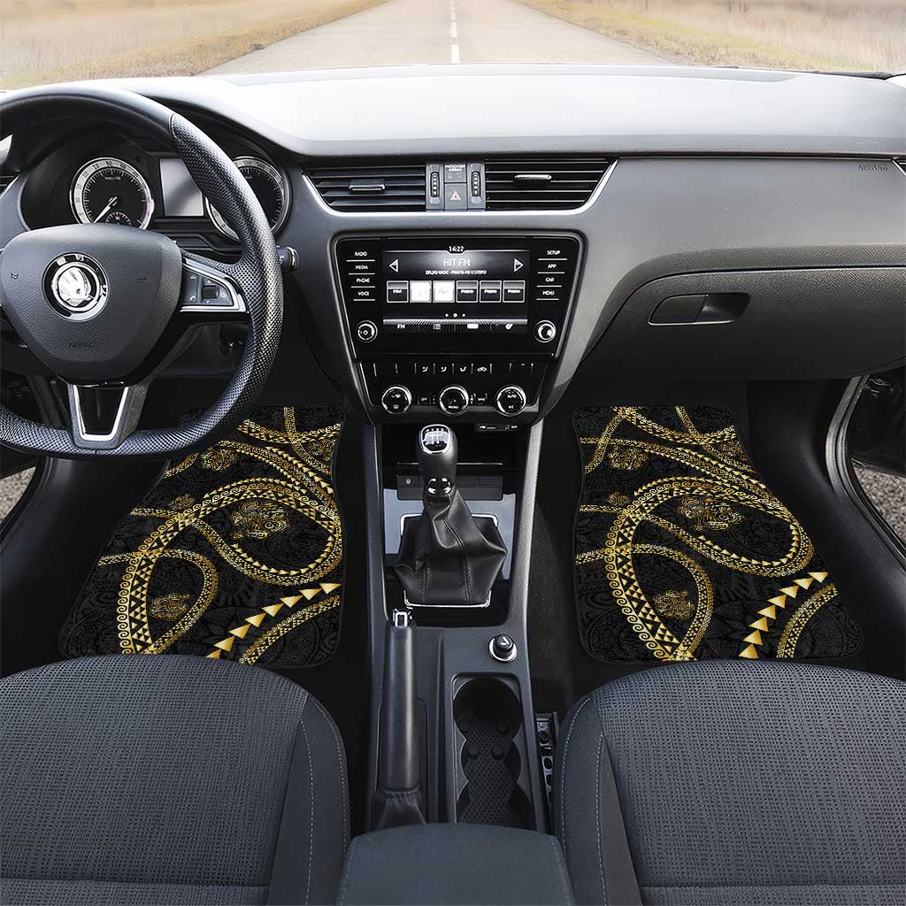 Hawaiian Kakau Art and Hisbiscus Tattoo Car Mats Tribal Pattern-Gold Style - Polynesian Pride