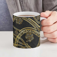 Hawaiian Kakau Art and Hisbiscus Tattoo Ceramic Mug Tribal Pattern-Gold Style - Polynesian Pride