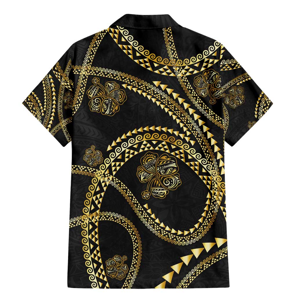 Hawaiian Kakau Art and Hisbiscus Tattoo Family Matching Mermaid Dress and Hawaiian Shirt Tribal Pattern-Gold Style - Polynesian Pride