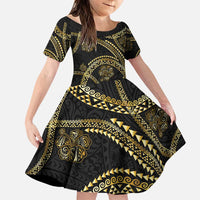 Hawaiian Kakau Art and Hisbiscus Tattoo Family Matching Puletasi and Hawaiian Shirt Tribal Pattern-Gold Style - Polynesian Pride